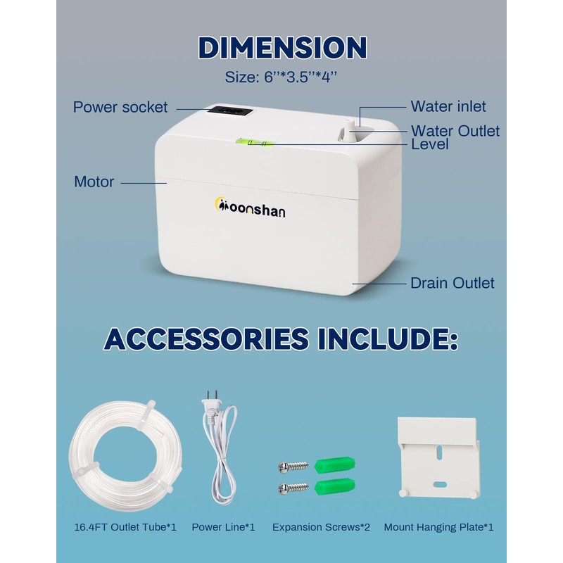 Moonshan Mini Condensate Pump for HVAC 100-240V Automatic Condensation Drain
