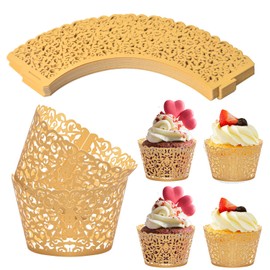 Chstarina Pack of 50 Cupcake Wrappers, Muffin Cases Paper, Cupcake Decoration, Paper Cases for Wedding, Birthday, Celebrations, Decoration (Gold)