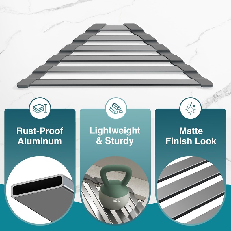 COOL-ANGLE Corner Sink Drying Rack, 16"x9.5" Rust-Proof Aluminum Triangular Dish