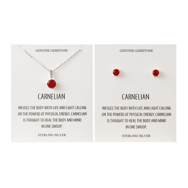 Philip Jones Sterling Silver Carnelian Gemstone Set with Quote Card
