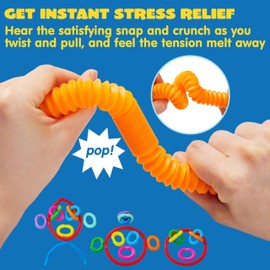 JOYIN JOYIN 18 Pack Pop Tubes, Sensory ToysSmall Fidget Tubes Party Favors - 9 Colors, Connectable and Extendable for Stress Relief - Perfect for Party, Classroom Exchange, School Reward