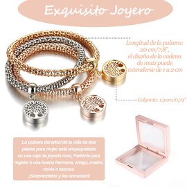 Pptabold 3 Piezas Pulseras para Mujer Arbol de La Vida Acero Inoxidable,Pulsera Joyeria Accesorios Tobillo Regalos para Mujer Mamá Novia Esposa Cumpleaños