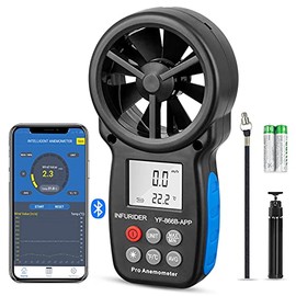 Digital Wireless Anemometer with APP via Bluetooth, Handheld Wind Speed Meter Wind Gauge for Measuring Wind Velocity/Temperature with Backlit, Max/Min/Avg(INFURIDER YF-866APP)