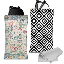 Deokke Pack of 2 Soft Glasses Case, PU Leather Soft Glasses Case, Glasses, Sunglasses, Bag, Portable, Squeeze, Soft Leather with Cleaning Cloth, Nice for Women, Men, Girls, D18-bohemia