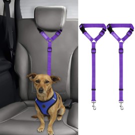BWOGUE 2 Packs Dog Cat Safety Seat Belt Strap Car Headrest Restraint Adjustable Nylon Fabric Dog Restraints Vehicle Seatbelts Harness Purple