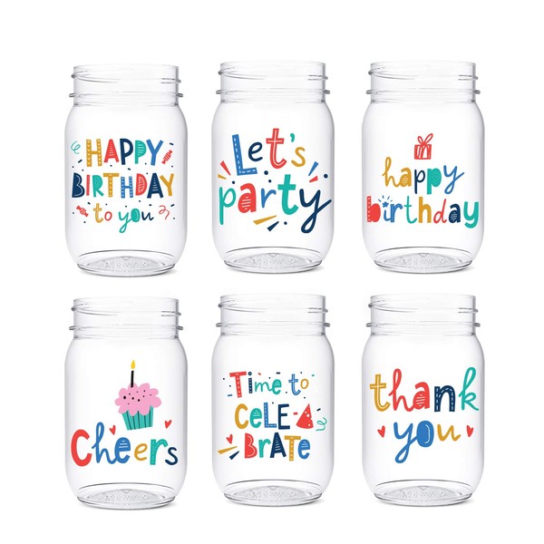 TOSSWARE POP 16oz Mason Beaming Birthday, SET OF 6, Premium