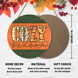 Orange Cozy Season Fall Wooden Sign Wall Decor, Farmhouse Fall Wood Hanging Signs Decorations for Home Office Kitchen Front Door, Autumn Thanksgiving Door Sign Decor