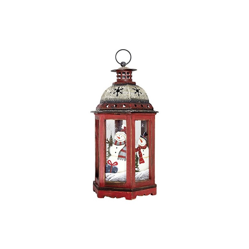 Christmas Lantern Snowman Red Hexagonal Hanging or Standing