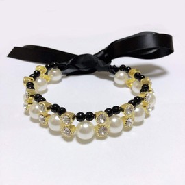 PetFavorites Luxury 2 Row Diamond Dog Cat Pearls Necklace Collar with Ribbon Charm for Small Dogs Girl Puppy - Bling Female Chihuahua Yorkie Clothes Accessories, Adjustable