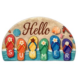 Soft Half Round Flip-Flops Bath Rug Doormat Outdoor Bathmat Non-Slip Bath Mats Funny Semi Circle Bathroom Door Mat Beach Welcome Rugs Decor Ocean Style Floor Mats (Blue)