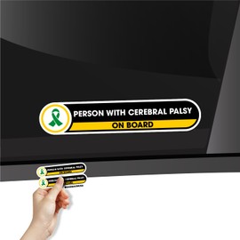 Person with Cerebral Palsy on Board Sticker | Set of 2 Stickers | Safety Awareness Decals for Car | Permanent Waterproof Vinyl | 1in x 5in Emergency Sign
