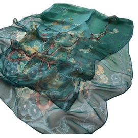 FAIRYGATE Ladies Chiffon Scarf Green Flower Print Neckerchief Soft Headwrap Girls Headscarf Women's Scarves & Wraps 160x50 cm 50015