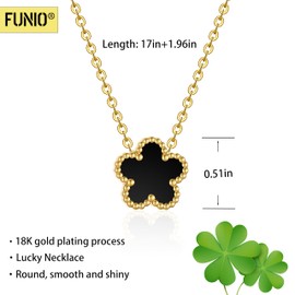 FUNIO 18K Gold Plated Clover Necklace for Women, Four Leaf Flower Lucky 4 Leaf Necklace Pendant Dainty Jewelry Gift for Women (Black)
