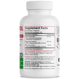 Bronson Resveratrol 500 Complex Standardized Trans-Resveratrol + Grape Seed & Red Wine Extract, 120 Capsules