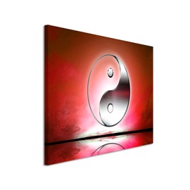 Wall Picture 120 x 80 cm Nature Photography - Yin and Yang Sign with Red Background on Canvas for Living Room, Office, Bedroom, Holiday Home and Much More Razor Sharp in Top Quality