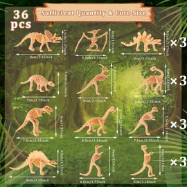 Dinosaur Bones, 36 pcs Mini Dinosaur Figures Fossil Stable Plastic Dinosaurs Figures for Dino Sand Dig Science Party Favor Decorations 12 Styles (Earth Color)