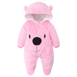 Minizone Baby Hooded Rompers Flannel Winter Outfits Boys Girls Snowsuits Feet Covered Jumpsuit, 9-12 Months