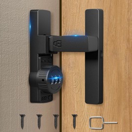 90 Degree Flip Barn Door Lock, Small Gate Latches Hardware with 3-Digit Password Combination, Multi-Purpose Security Lock for Shed, Sliding Doors, Bifold, French Doors, Cabinets, Bathroom, Black