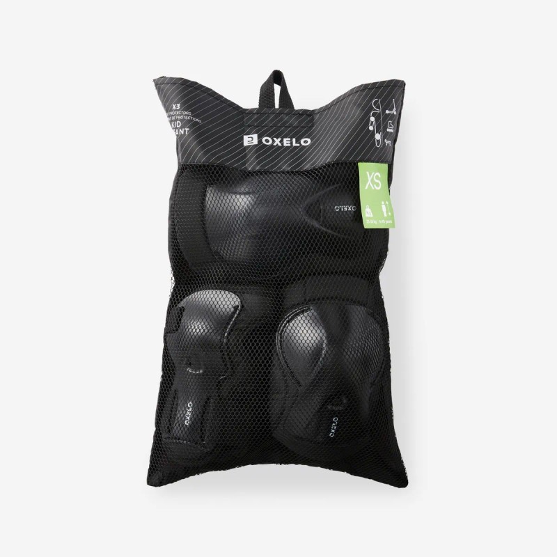 Kit De Protección Patinaje Para Niños 3x2 Skate Oxelo Negro