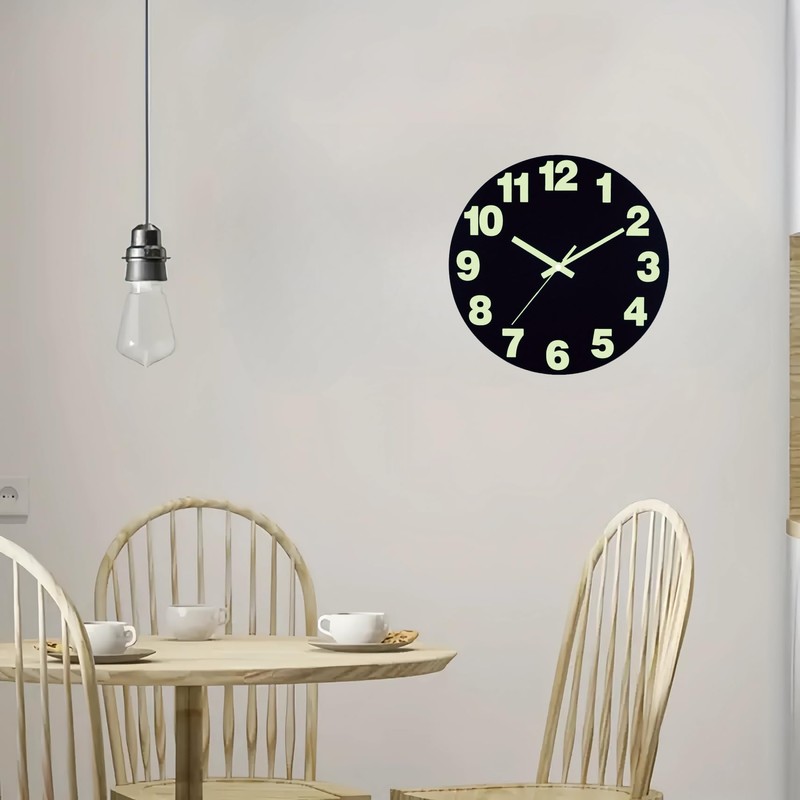 AIENAI 12 inch Vinyl Black Clock, Battery Powered, Glowing in