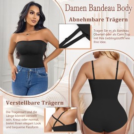 ONEW Women's Strapless Bandeau Shapewear Body Cami Bodysuit Top with Removable Straps Tummy Control Bodice Body Waist Trainer Body Shaper, #3 Black/3d Butt Lifting, XL