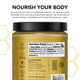 Drizzle Golden Raw Honey - All Natural Pure Raw Honey, Unfiltered & Unheated, Use in Tea & Coffee, Sugar Substitute, Certified Kosher - 13.2 oz Jar (375 g)