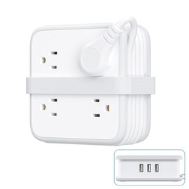 NTONPOWER Flat Plug Power Strip, 5 ft Extension Cord with 8 Widely Outlets and 3 USB Ports, 3 Side Outlet Extender, Wall Mount, Overload Potection, Compact Power Strip for Home, Dorm Room Essentials - Colour: White
