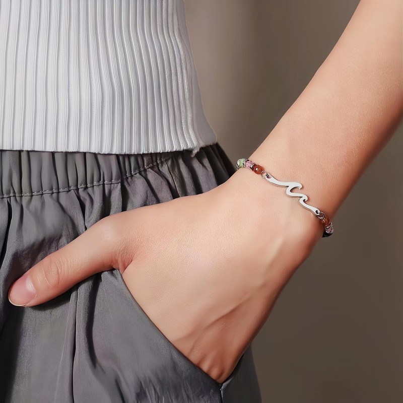 CINSKYING Natural Stone Wave Bracelet for Women, Inspirational Gift (M4)