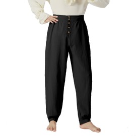 MO GOOD Mens Pirate Renaissance Pants Viking Costume, Medieval Retro Drawstring Ankle Pants Cotton Cosplay for Ren Faire (Black,M)