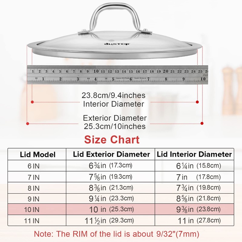 Duxtop Cookware Glass Replacement Lid (Interior Diameter: 9-3/8inch, Exterior Diameter: