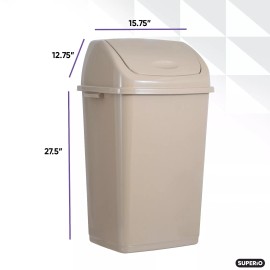 Superio Large Kitchen Trash Can 13 Gallon Beige Swing Top Trash Can with Lid