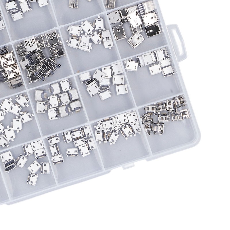 240 Pcs Micro USB Connector Set Stainless Steel Single Row