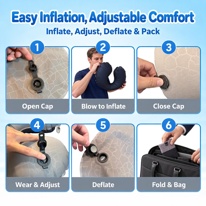 Inflatable Neck Pillow for Airplanes, Travel Neck Pillow