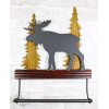 Rustic Western Elk Moose Deer by Pine Forest Wooden Wall