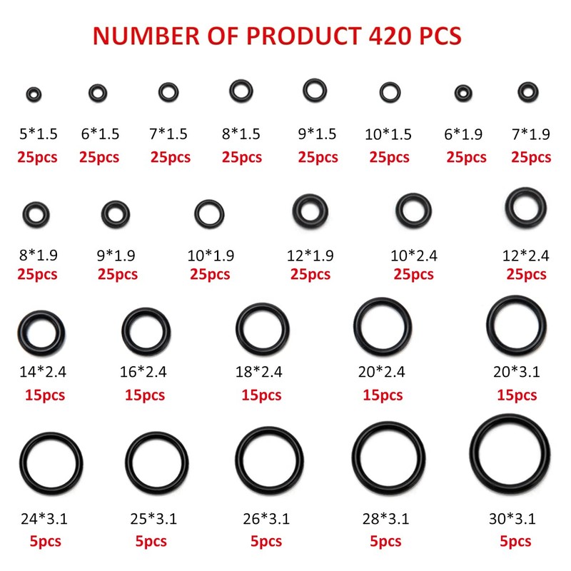 YIXISI 420 Pieces 24 Sizes Assortment of Black O Rings,