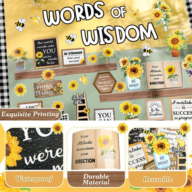 Mooliwe 57 Pcs Sunflower Bulletin Board Set Inspirational Flower Bulletin