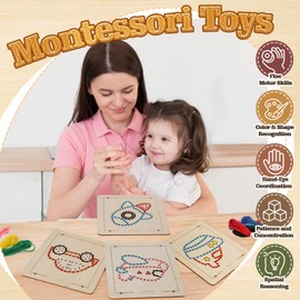 Montessori Wooden Lacing Toys for 1 2 3 4 Year Olds Toddlers, Sewing Kit, Early Education Sensory Toy for Ages 2-4 5-8 Girls Boys Kids, Fine Motor Skill Preschool Toy, Birthday Gift