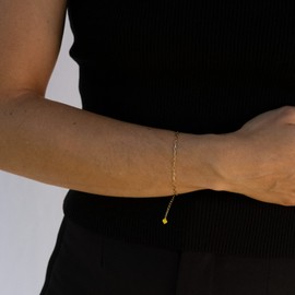 14K Yellow Gold Dainty Paper Clip Chain Bracelet 6.5-7.5'' | Paperclip Link Chain Bracelet in 14k Gold for Layering