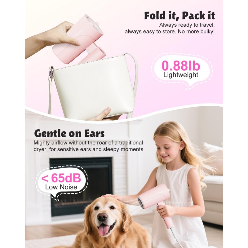 FeeKaa Foldable High Speed Kids Hair Dryer 100 Million Negative