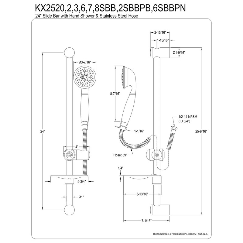 Kingston Brass KX2522SBBPB Shower Scape 5-Function Hand Shower with Slide