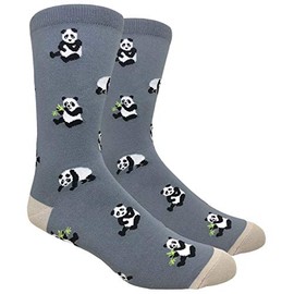 Tango11s Men's Novelty Fun Crew Socks for Dress or Casual - Multiple Patterns in Small Gift Box (Panda Grey, 1)