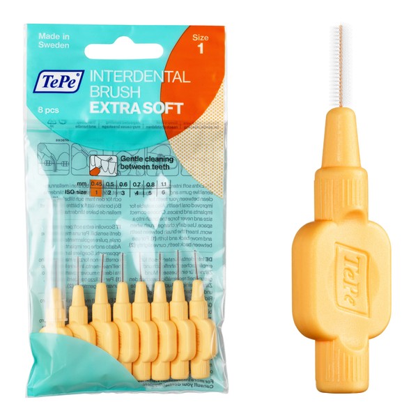 TEPE Interdental Brushes Orange Extra Soft (0.45mm - Size 1) / Simple and effective cleaning of interdental spaces / 1 x 8 brushes