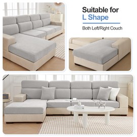 WEYOND Chaise Couch Cover L Shape Large Super Stretch Chenille Chaise Cover for L Shape Couch Cover Both Left/Right, Chaise Slipcovers Furniture Protector (Only 1PC Chaise Cushion Covers, Silver Grey)
