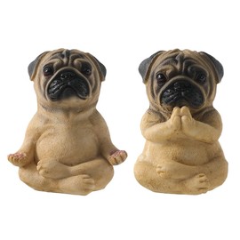 Rayberro 2 Pack Yoga Pug Sculptures Meditation Figurines, Fairy Garden Decor, Meditating Statues, Zen Yoga Pug Crafts Collectible Desktop Ornaments, Home Office Decoration Gift (Brown)