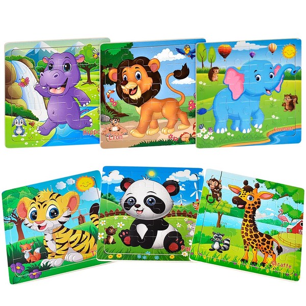 Puzzles for Kids Ages 3-5 Toddler Wooden Toys Montessori Learning Education Preschool Sets Gift for Boy Girl 3 4 5+ Years Old, Pack of 6 (20 Pieces)