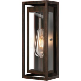 Slypadan 15" Large Outdoor Light Fixture Wall Mount, Distressed Brown Outdoor Sconce Lights, Modern Waterproof Exterior Porch Lights with Clear Glass Shade for Front Door, Garage, 1 Pack