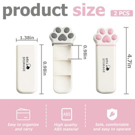 Jamceoceo 2 PCS Cat Scratch Pill Box,Small Pill Box with Moisture Pad,Cute 3 Compartment Portable Small Pill Box,Compact Jewelry Box,Vitamin Pocket Pill Box for Daily Travel,Gym, Office (Pink, Gray)
