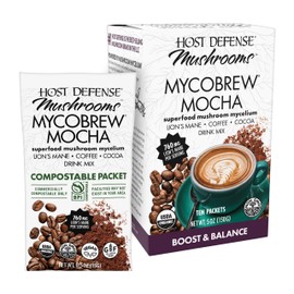 Host Defense MycoBrew Mocha - Mocha Drink Mix - Includes Lion's Mane Mushroom - Drink Mix with Fair Trade Certified Cocoa & 100% Arabica Instant Coffee - 10 Packets (10 Servings)