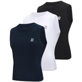 Runhit 3 Pack Boys Compression Shirt Sleeveless Kids Tank Top Youth Quick Dry Undershirt XL（Black,White,Navy）