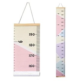 MinoMia Kids Growth Chart, Wood Frame Fabric Canvas Height Measurement Ruler from Baby to Adult for Child's Room Decoration 7.9 x 79in (7.9 x 79in, Colorful)